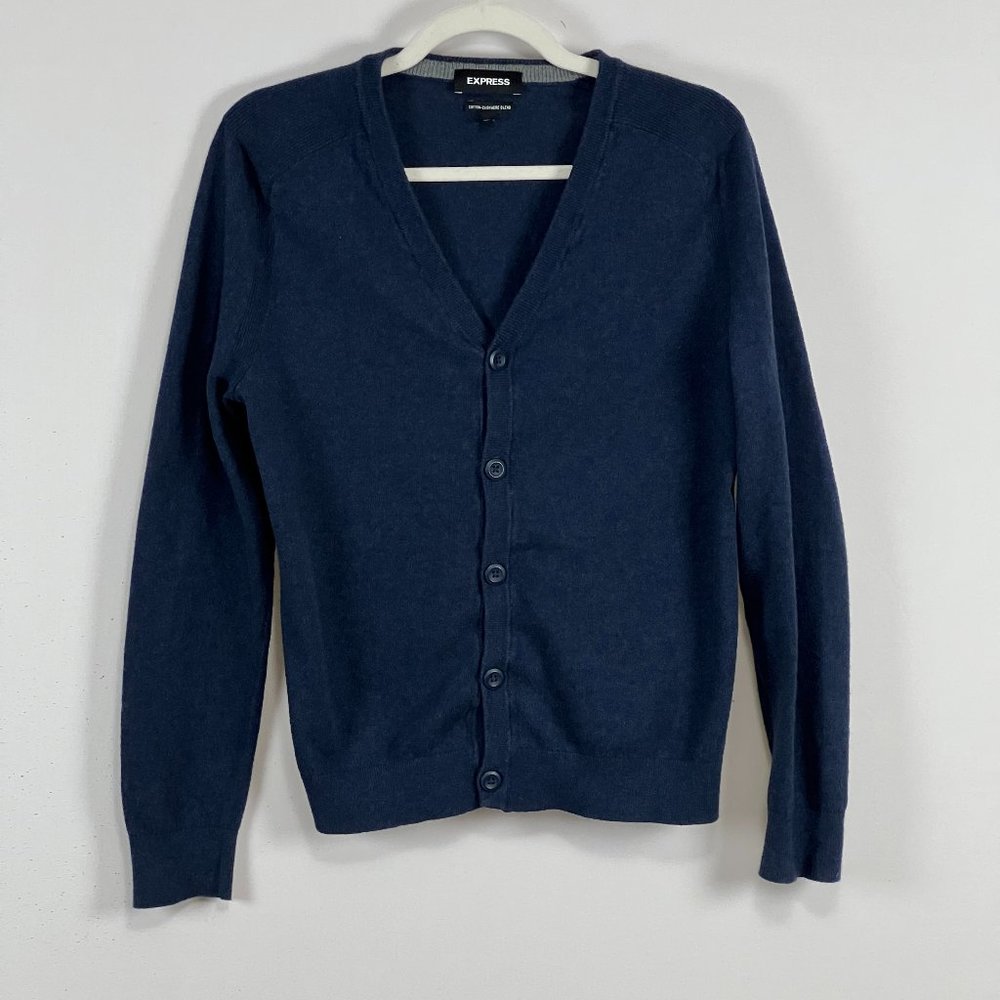 Express Blue Cardigan Cotton-Cashmere Blend (Small)